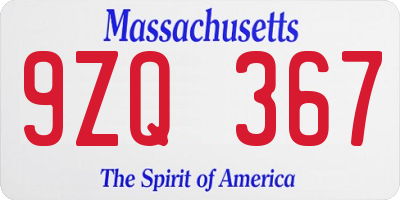 MA license plate 9ZQ367
