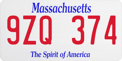MA license plate 9ZQ374
