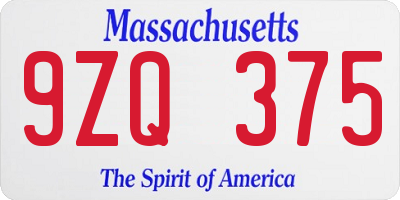 MA license plate 9ZQ375