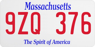 MA license plate 9ZQ376