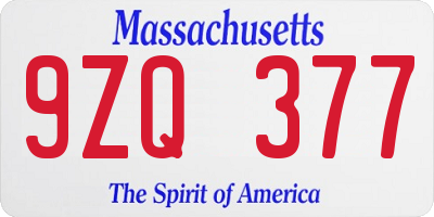 MA license plate 9ZQ377