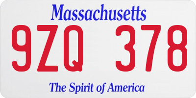 MA license plate 9ZQ378