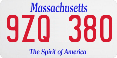 MA license plate 9ZQ380