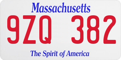 MA license plate 9ZQ382