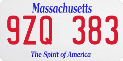 MA license plate 9ZQ383