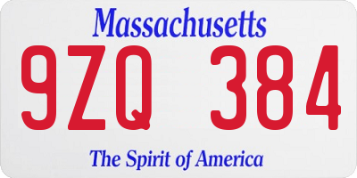 MA license plate 9ZQ384