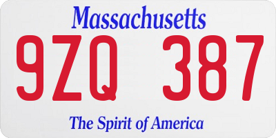 MA license plate 9ZQ387