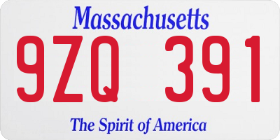 MA license plate 9ZQ391