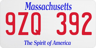 MA license plate 9ZQ392