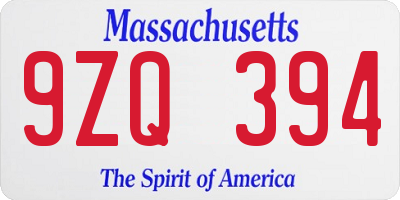 MA license plate 9ZQ394