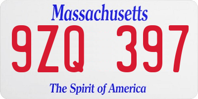 MA license plate 9ZQ397