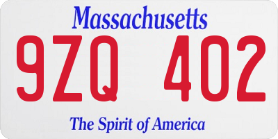 MA license plate 9ZQ402