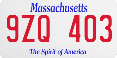 MA license plate 9ZQ403