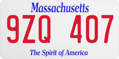 MA license plate 9ZQ407