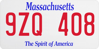 MA license plate 9ZQ408