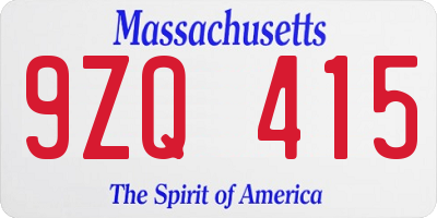 MA license plate 9ZQ415