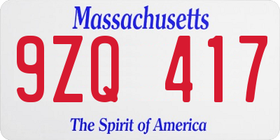 MA license plate 9ZQ417