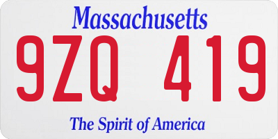 MA license plate 9ZQ419