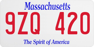 MA license plate 9ZQ420