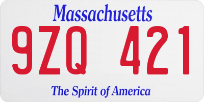 MA license plate 9ZQ421
