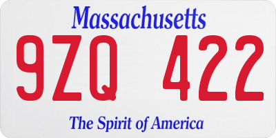 MA license plate 9ZQ422