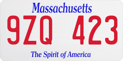 MA license plate 9ZQ423