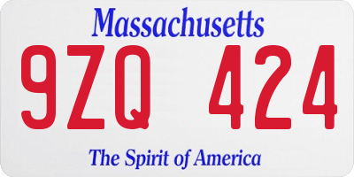 MA license plate 9ZQ424