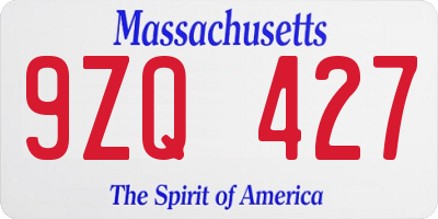 MA license plate 9ZQ427