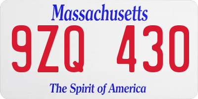 MA license plate 9ZQ430