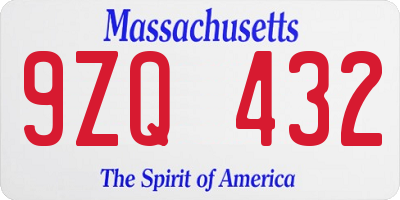 MA license plate 9ZQ432