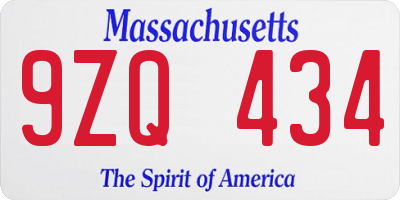 MA license plate 9ZQ434