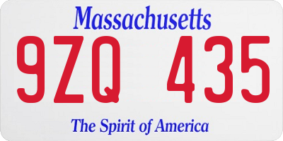 MA license plate 9ZQ435