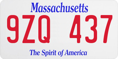 MA license plate 9ZQ437