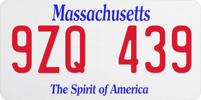 MA license plate 9ZQ439