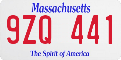MA license plate 9ZQ441
