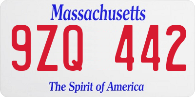 MA license plate 9ZQ442