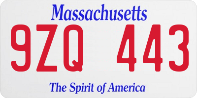 MA license plate 9ZQ443