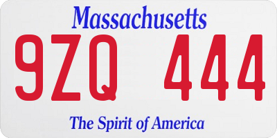 MA license plate 9ZQ444