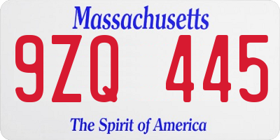 MA license plate 9ZQ445
