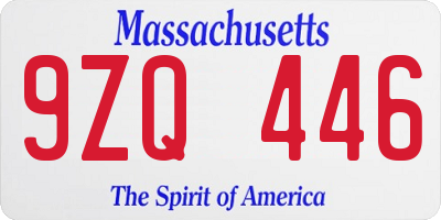 MA license plate 9ZQ446