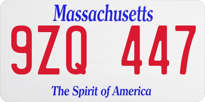 MA license plate 9ZQ447