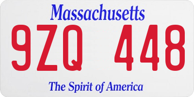 MA license plate 9ZQ448