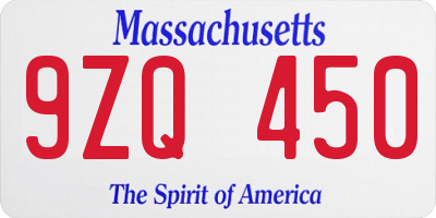 MA license plate 9ZQ450