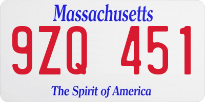 MA license plate 9ZQ451