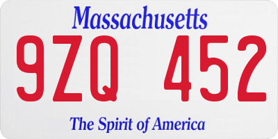 MA license plate 9ZQ452