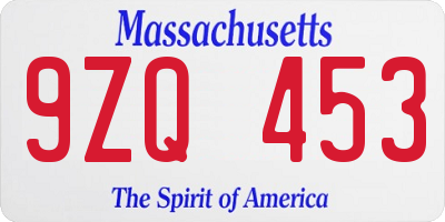 MA license plate 9ZQ453