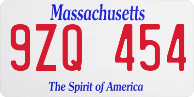 MA license plate 9ZQ454