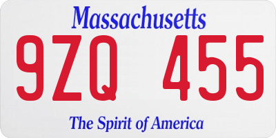 MA license plate 9ZQ455