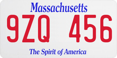 MA license plate 9ZQ456