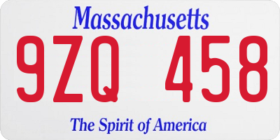 MA license plate 9ZQ458